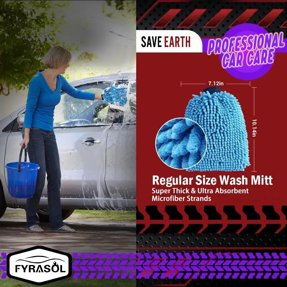 Chenille Microfiber Car Cleaning Mitts 2-Pack - Safely Clean Car Paint, Powerfully Remove Dirt