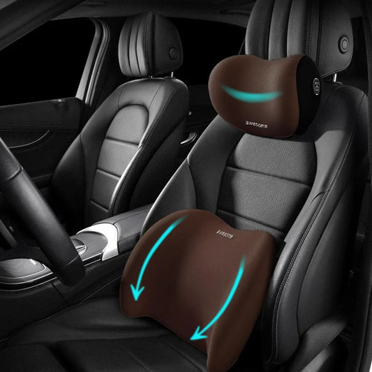 Car Lumbar Support Pillow and Car Neck Pillow Kit, Ergonomic Car Seat Headrest & Lumbar Cushion with Adjustable Strap for Neck Back Pain Relief, for Office Chair/Truck/Wheelchair