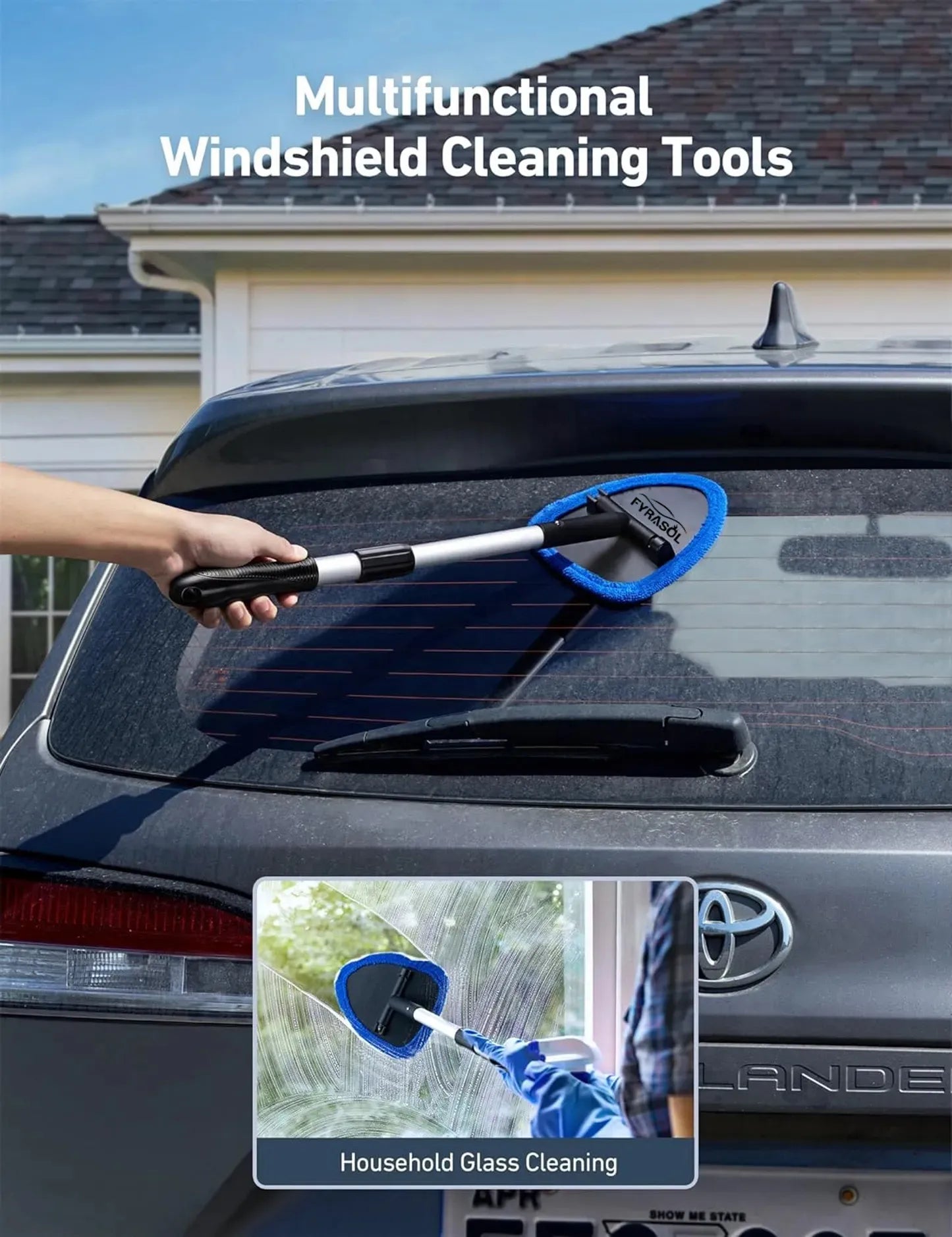 Extendable Windshield Cleaning Tool – Interior Glass Wiper Kit with 4 Microfiber Pads
