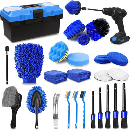 27PCS Complete Car Detailing Kit – Interior, Exterior, Wheels & Drill Brush Set