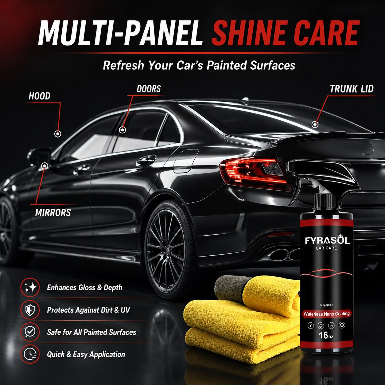 FYRASOL Car Coating Spray Waterless Shine Spray for Cars Quick Spray Wipe Shine Nano Gloss Detailer for Exterior Paint Care fyrasol