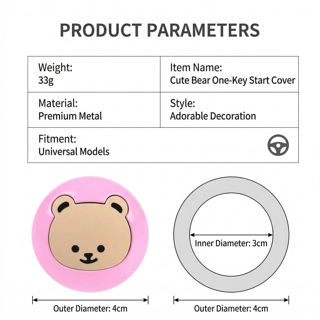 Bear Pattern Push to Start Button Cover for Car Interior Direct Press Ignition Accessory with No Flip Design fyrasol
