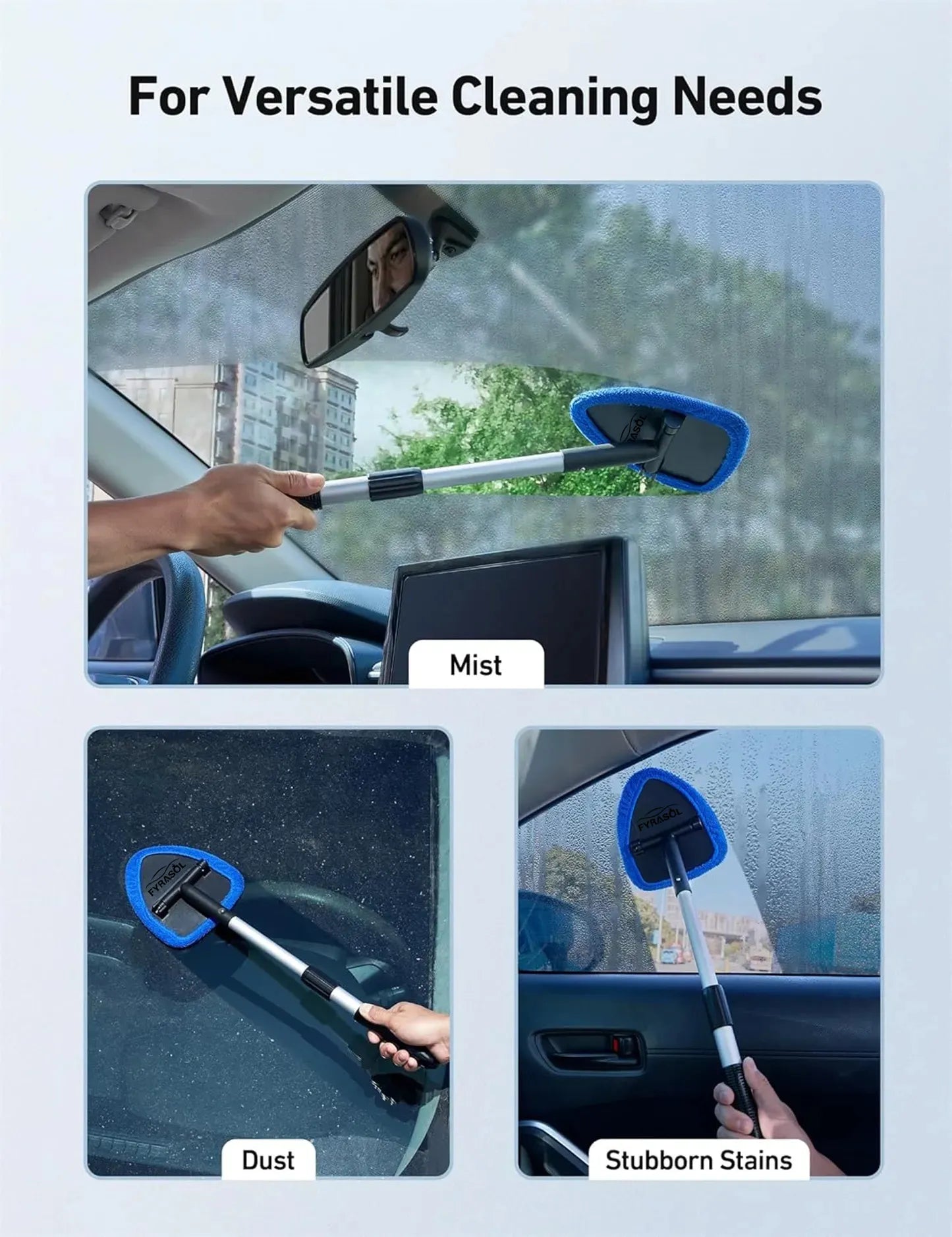 Extendable Windshield Cleaning Tool – Interior Glass Wiper Kit with 4 Microfiber Pads