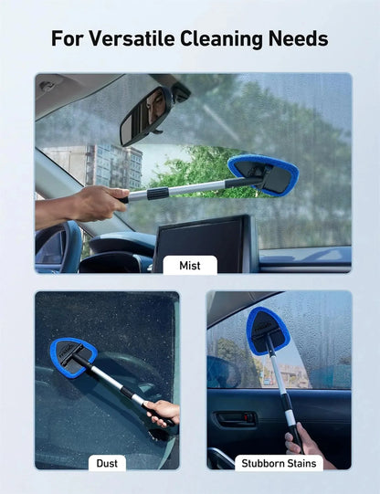 Extendable Windshield Cleaning Tool – Interior Glass Wiper Kit with 4 Microfiber Pads