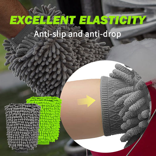 Premium Chenille Wash Mitts for Cars – Lint-Free, Reusable Microfiber Cleaning Gloves (2PCS)