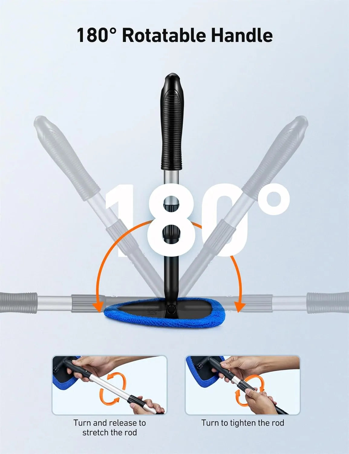 Extendable Windshield Cleaning Tool – Interior Glass Wiper Kit with 4 Microfiber Pads