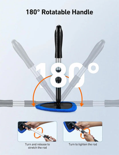 Extendable Windshield Cleaning Tool – Interior Glass Wiper Kit with 4 Microfiber Pads