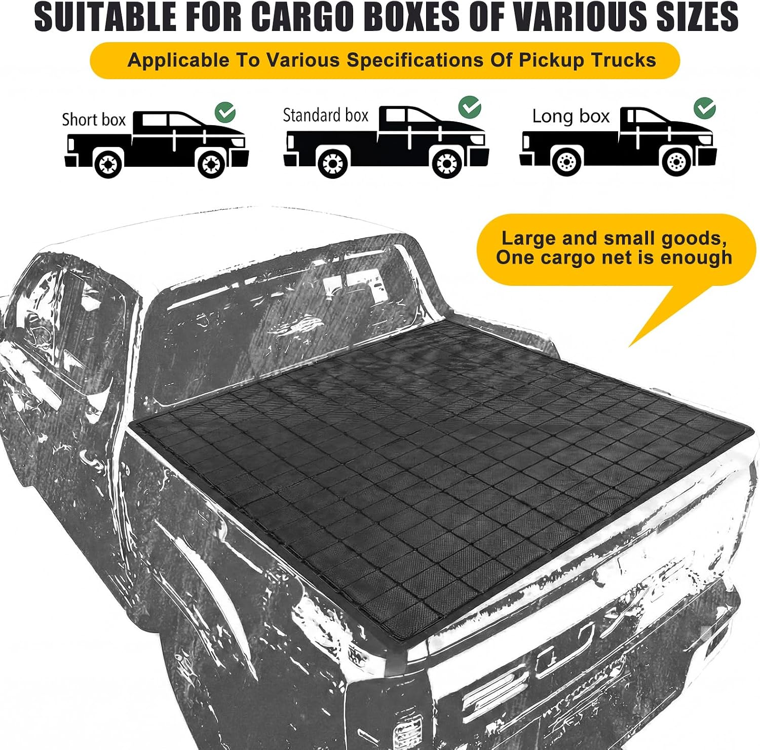 Oversized truck bed tarpaulin cargo netting, waterproof cargo cover and pickup truck cargo securing kit fyrasol