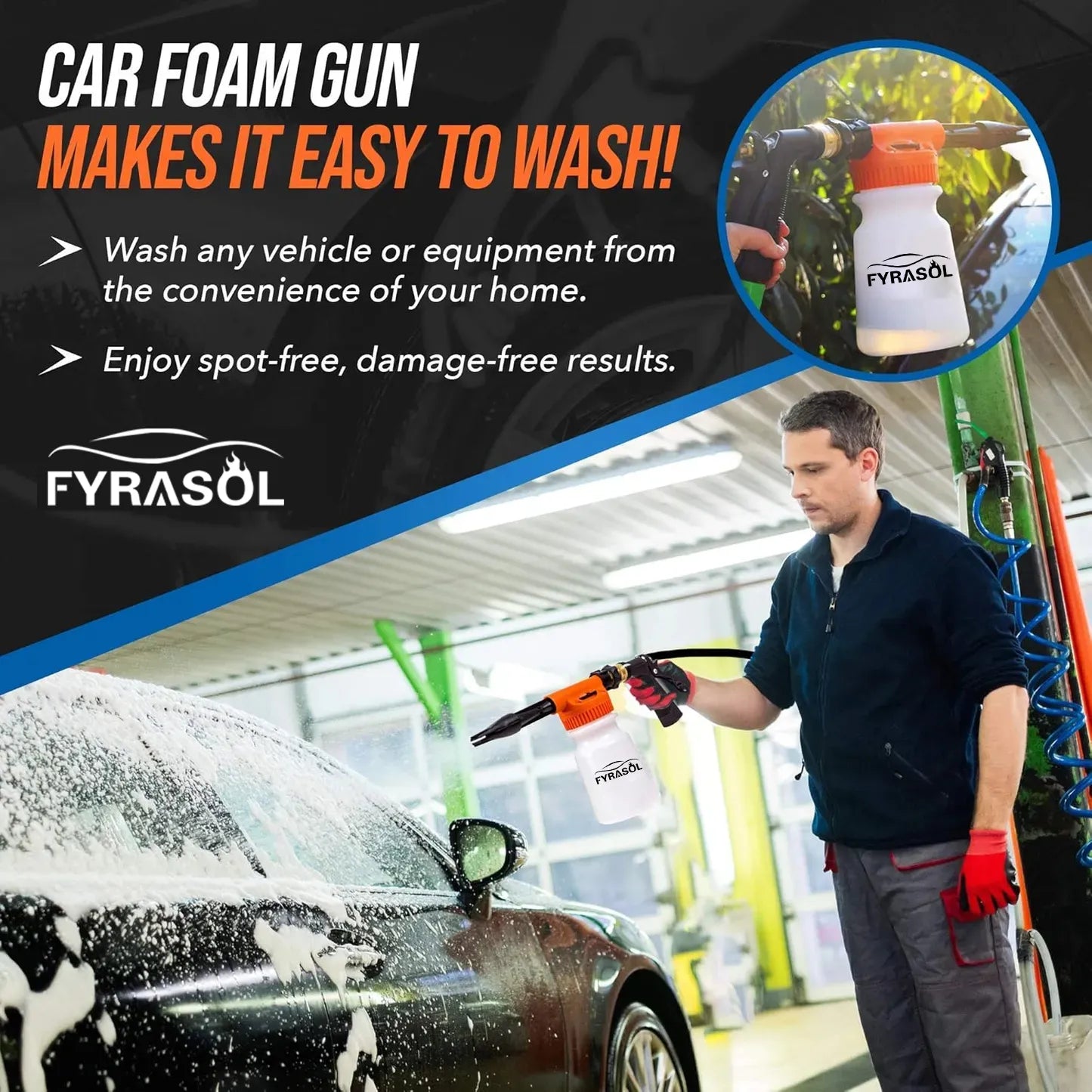 Snow Foam Car Wash Kit – Foam Gun + Microfiber Mitt for Garden Hose Use