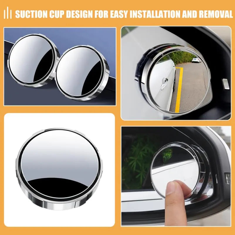 Suction Cup Rearview Mirror - Ultra Clear Blind Spot Mirror for Car Wide Angle View Easy Installation Silver