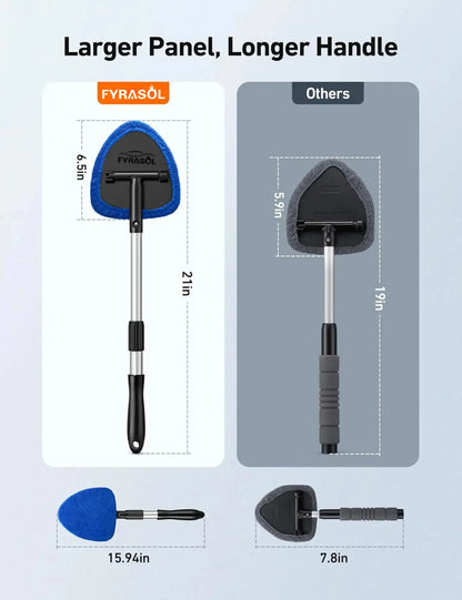 Extendable Windshield Cleaning Tool – Interior Glass Wiper Kit with 4 Microfiber Pads