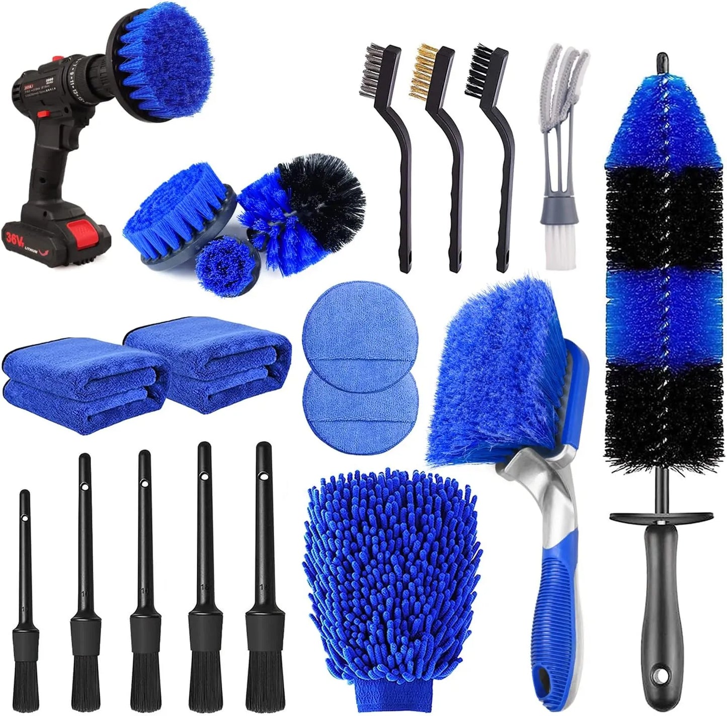 27PCS Complete Car Detailing Kit – Interior, Exterior, Wheels & Drill Brush Set