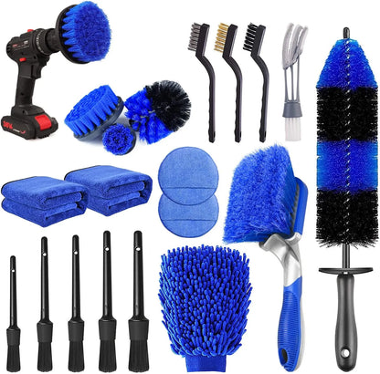 27PCS Complete Car Detailing Kit – Interior, Exterior, Wheels & Drill Brush Set