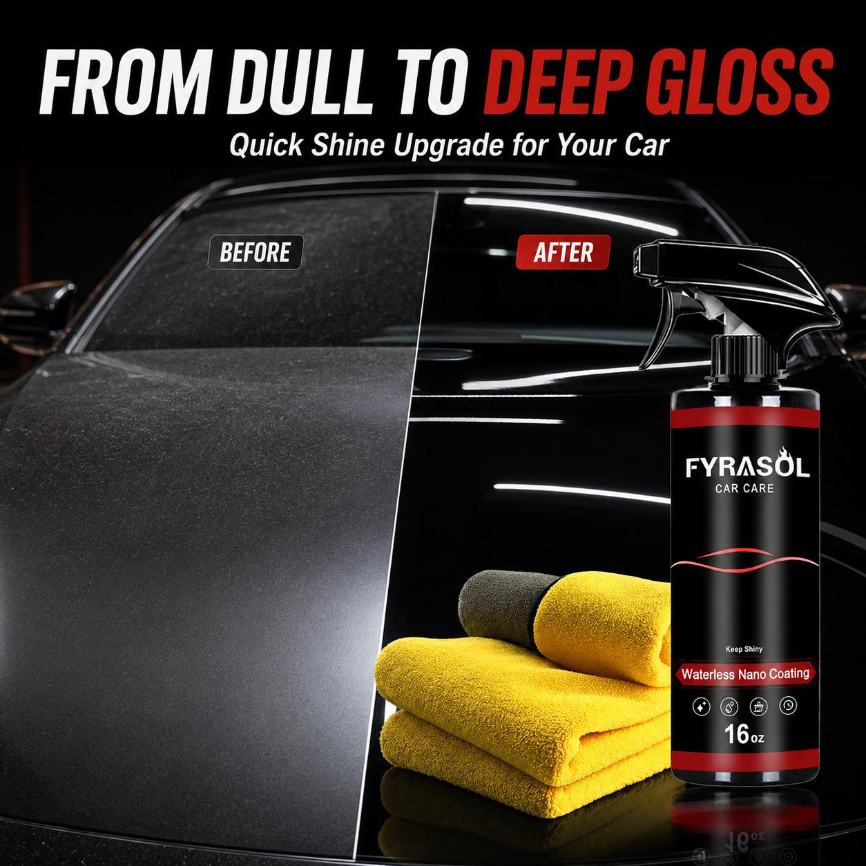 FYRASOL Car Coating Spray Waterless Shine Spray for Cars Quick Spray Wipe Shine Nano Gloss Detailer for Exterior Paint Care fyrasol