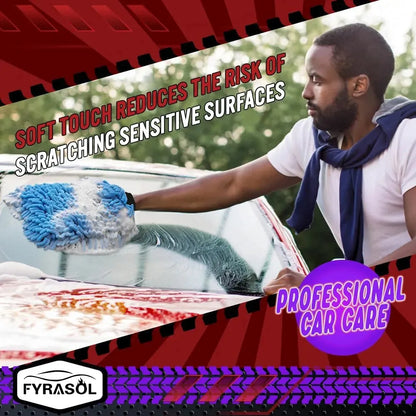 Chenille Microfiber Car Cleaning Mitts 2-Pack - Safely Clean Car Paint, Powerfully Remove Dirt