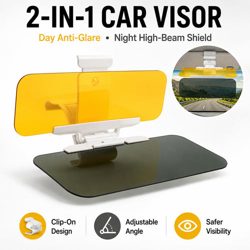 2-in-1 anti-glare sun visor for day and night driving, clip-on adjustable sun visor extender for cars, SUVs, and trucks fyrasol