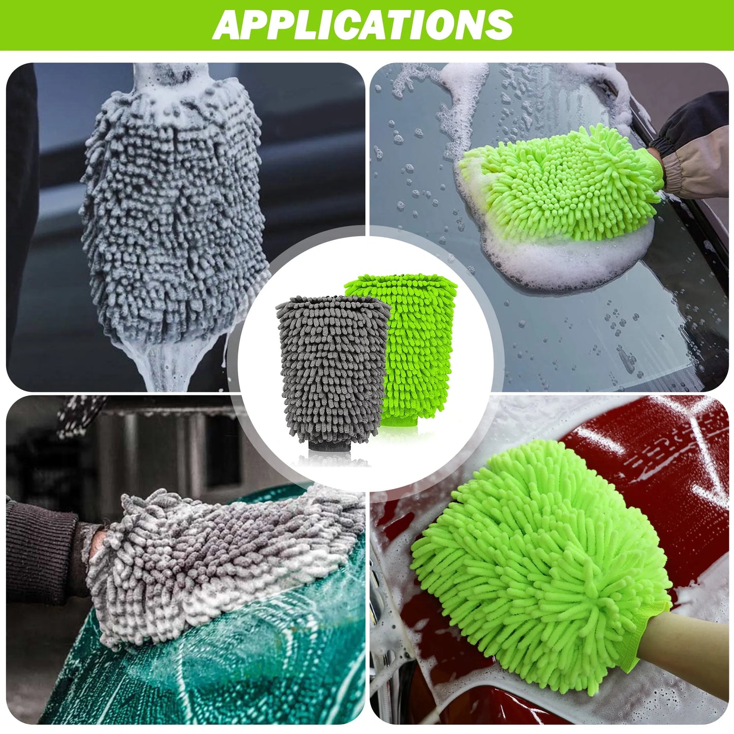 Premium Chenille Wash Mitts for Cars – Lint-Free, Reusable Microfiber Cleaning Gloves (2PCS)