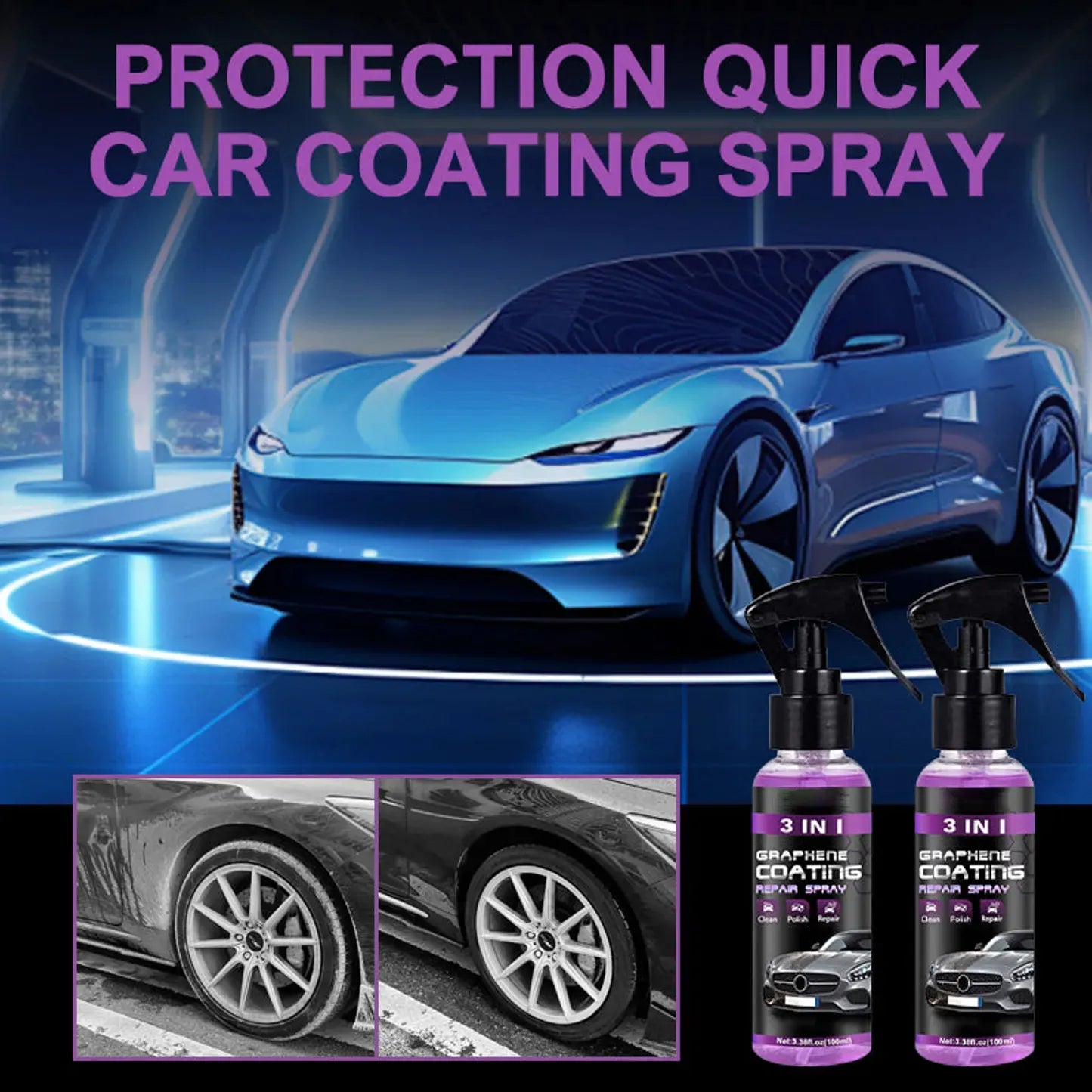3-in-1 Car Coating Spray – Clean, Shine & Protect in Seconds