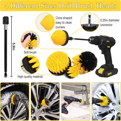 27PCS Complete Car Detailing Kit – Interior, Exterior, Wheels & Drill Brush Set