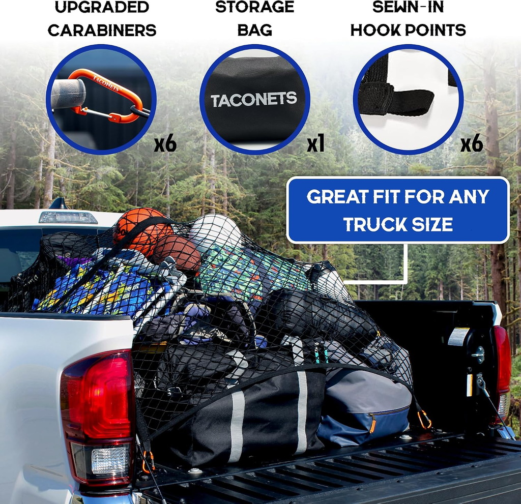 Upgraded Highly Elastic Truck Bed Cargo Net Organizer, 4'x4' Simple elastic truck bed cargo mesh organizer fyrasol