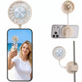 Magnetic Phone Fan & Portable Handheld Ice Fan 360° Clip on Rechargeable with 3 Speeds Ice Cooling Flexible Gooseneck for Cruise Travel Desk Gym Face Makeup Cooling Beige fyrasol