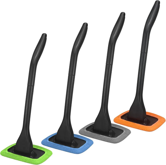 Car Windshield Cleaning Tool – Extendable Handle with 4 Reusable Microfiber Pads