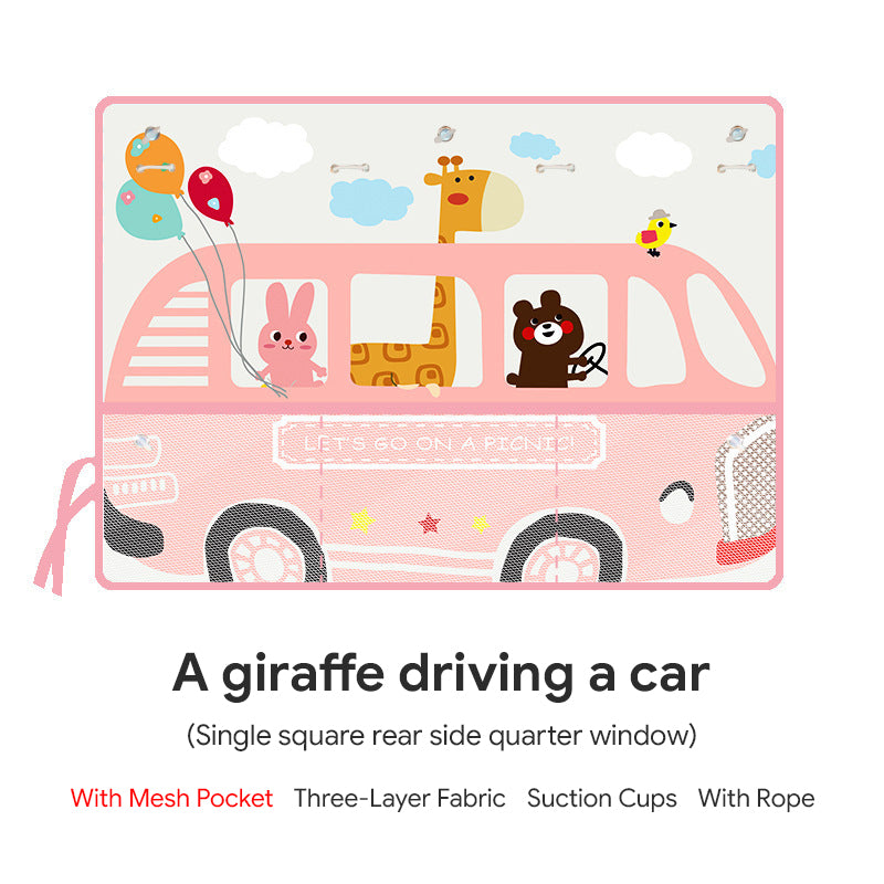 Car Window Shade for Baby, Car Sun Shade Curtain with Storage Pockets & Suction Cups, Cartoon Sun Blocker Blind for Side Windows fyrasol