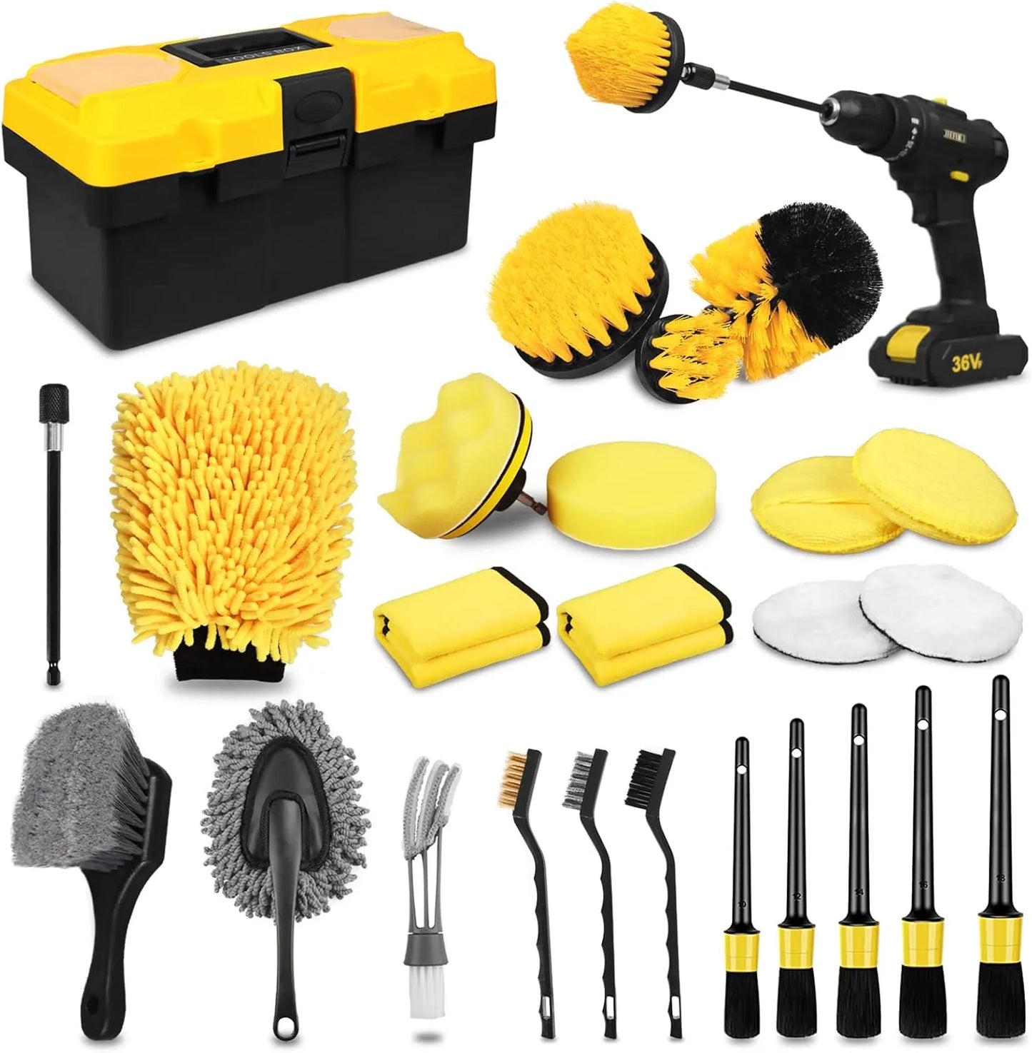 27PCS Complete Car Detailing Kit – Interior, Exterior, Wheels & Drill Brush Set