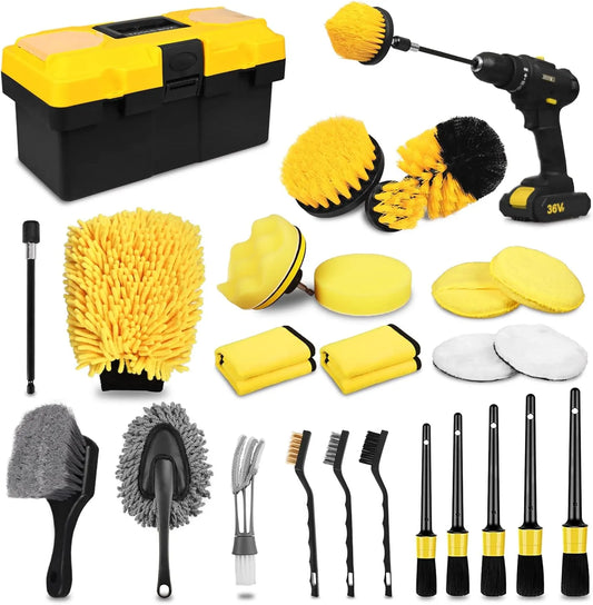 27PCS Complete Car Detailing Kit – Interior, Exterior, Wheels & Drill Brush Set