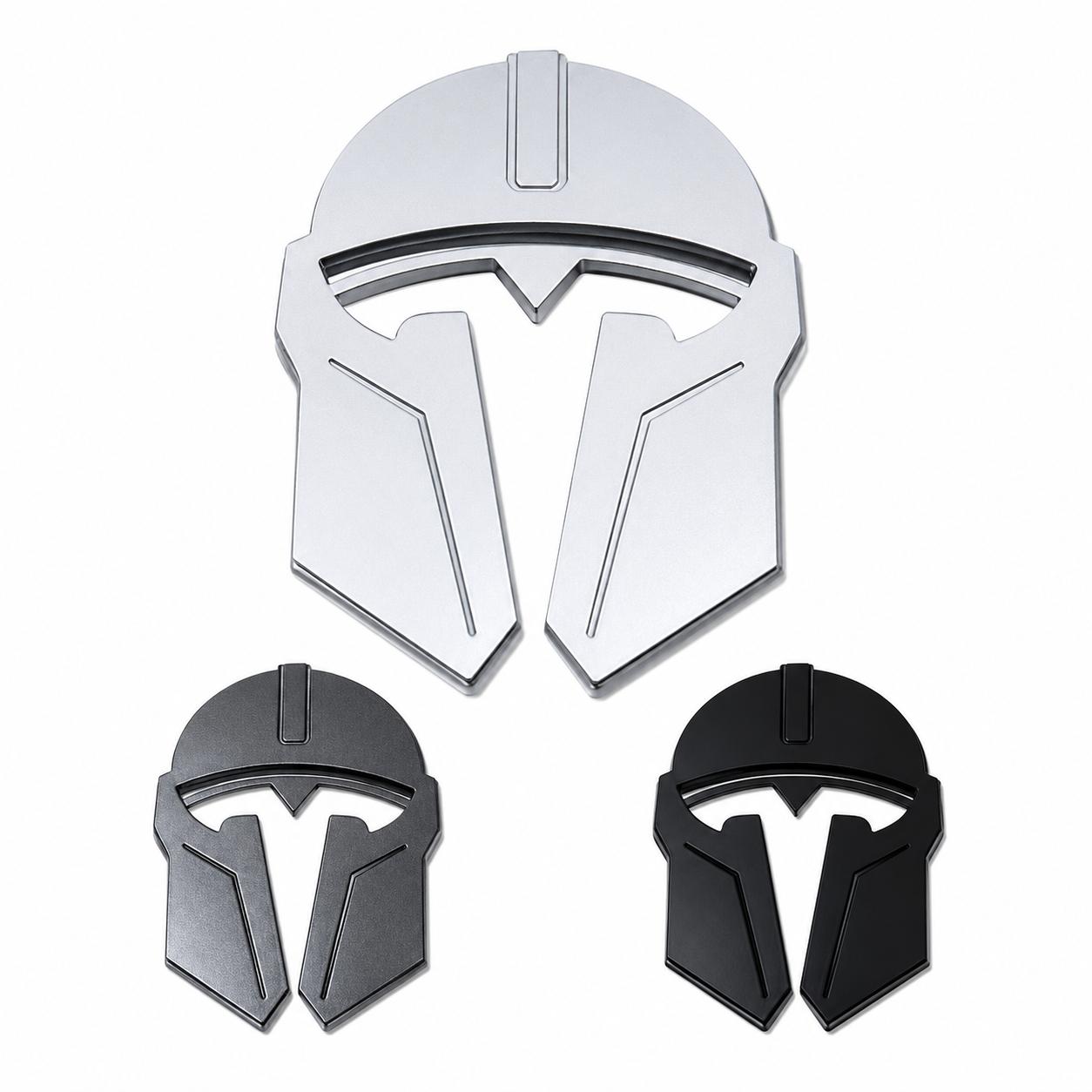 Mando Style Helmet Metal Car Emblem For Tesla Model 3 Y, Aluminum Alloy Badge With Rustproof CNC Finish