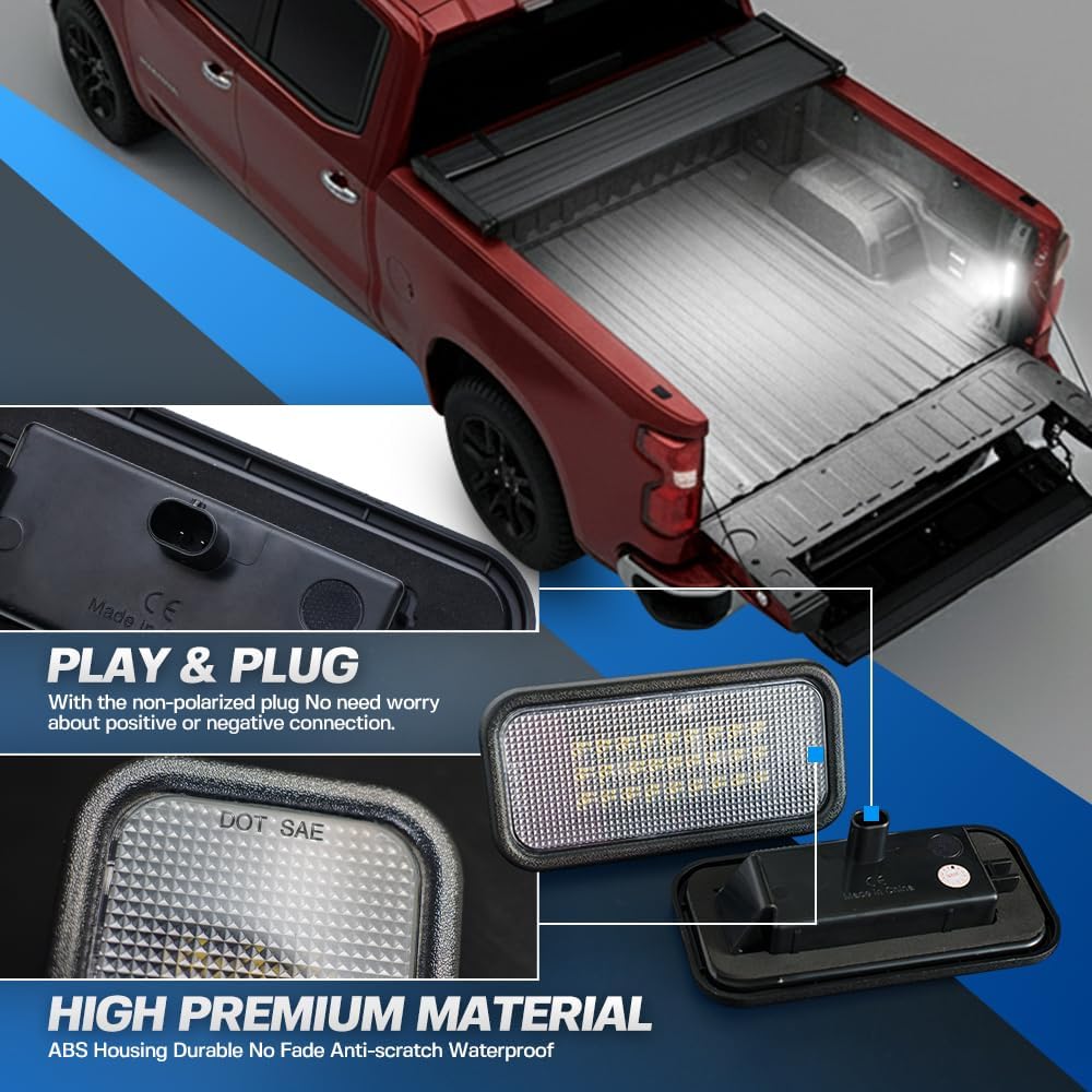 2Pcs LED Truck Bed Light Rear Cargo Area Lamp for 2019-2026 Chevy Silverado GMC Sierra 1500 2500HD 3500HD White Stock Bed Lighting for 2024+ Sierra EV Cadilla.c Escalade IQ OEM Replacement 84396982 mysite
