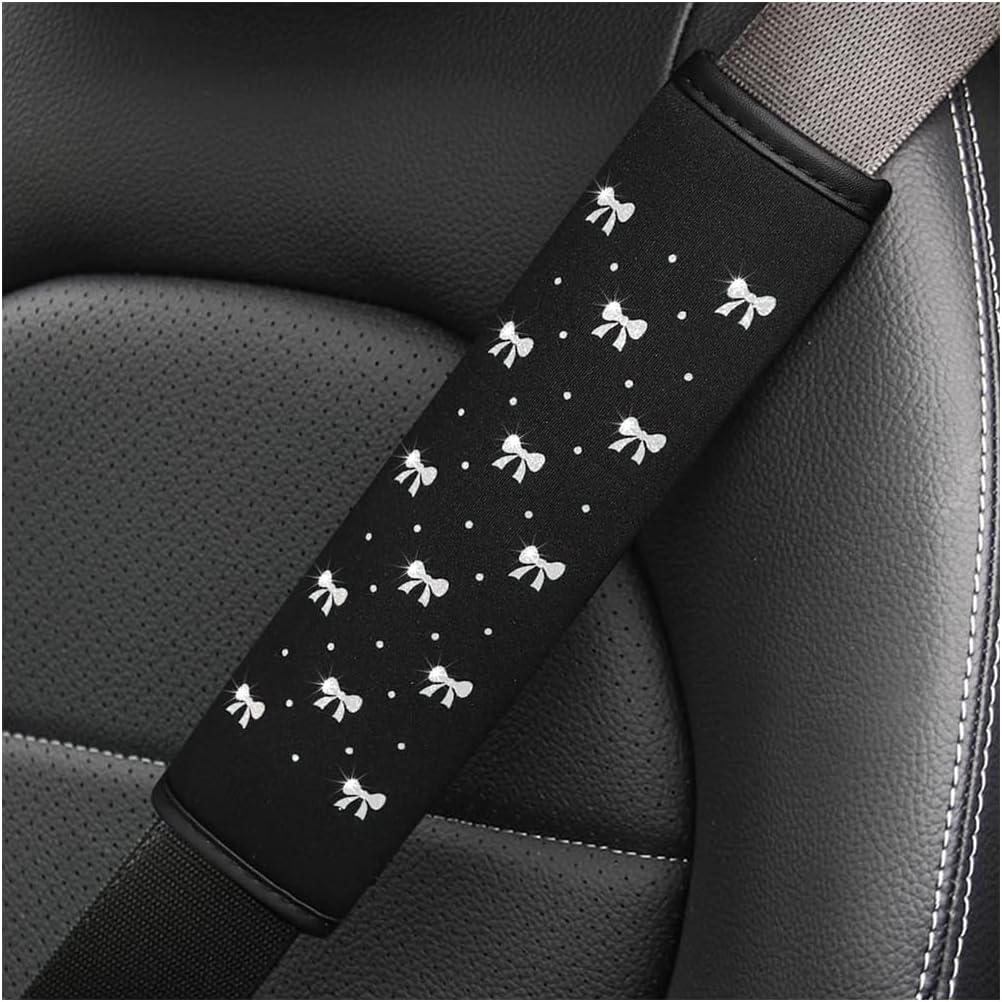 Bling Seat Belt Cover 2PCS Leather Shoulder Pad with Bow Design Pink mysite
