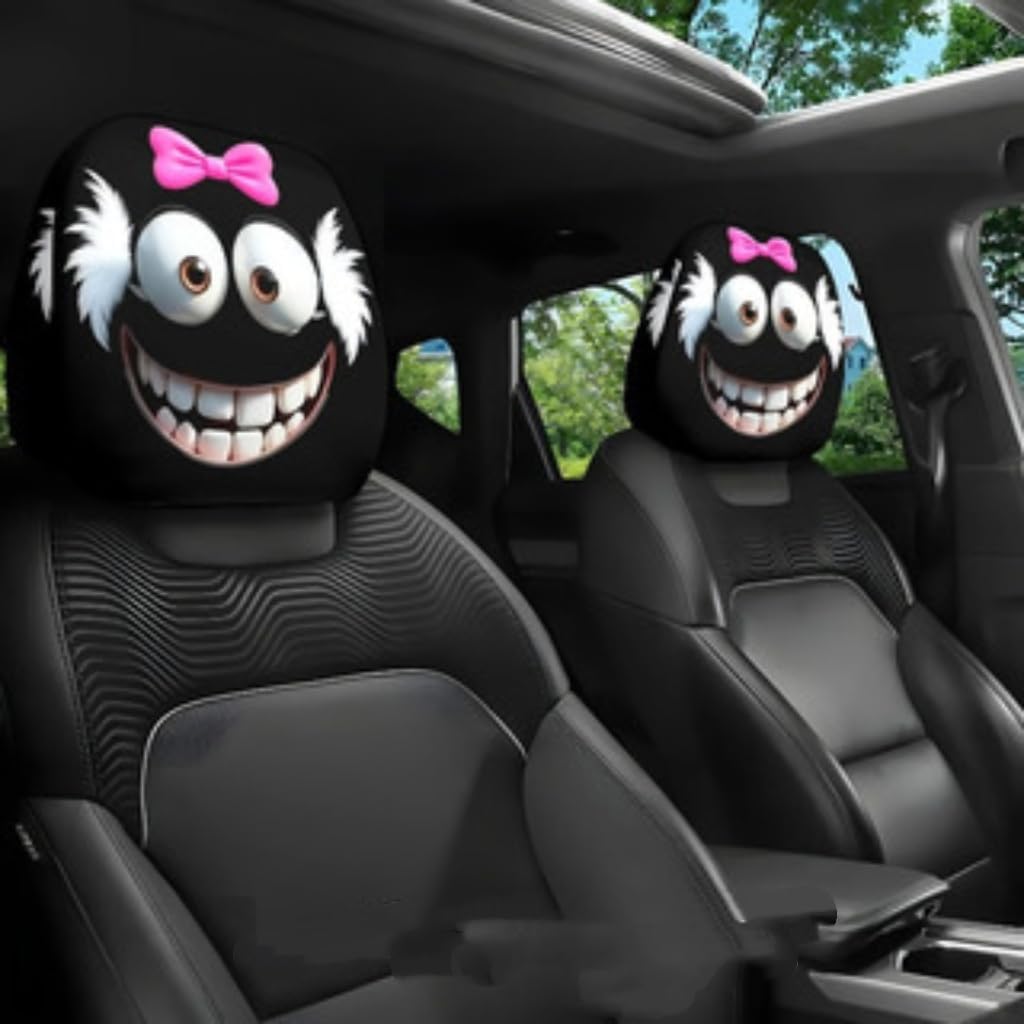 Funny Cartoon car headrest Cover, 2 Pieces Set of Cute Funny Eyes, Suitable for Halloween, Christmas car Universal Elastic Models Funny Decoration mysite