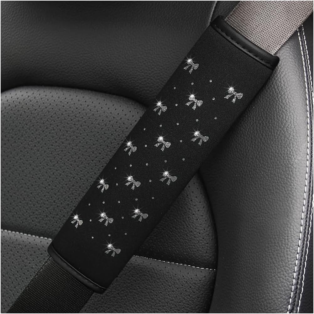 Bling Seat Belt Cover 2PCS Leather Shoulder Pad with Bow Design Pink mysite