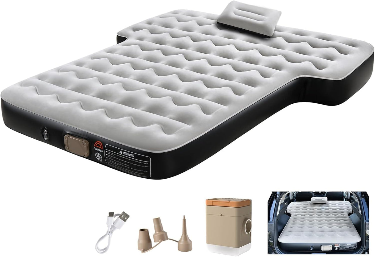 Coverado Tesla Model Y Air Mattress, One Click Self Inflating Tesla Y Sleeping Pad, Wireless Pump & Light Function, 4.5" Thick Comfort Flocking Model Y Air Bed, Tesla Model Y Mattress Fit 2020-2026 mysite