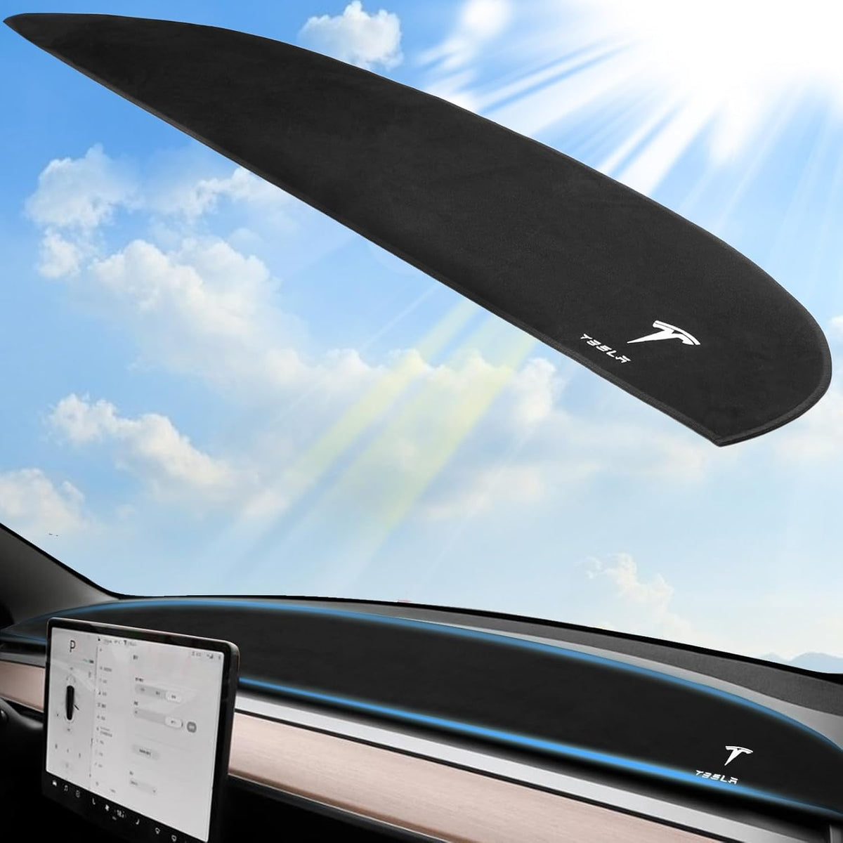2025 Dashboard Cover for Tesla Model Y Dashboard and Glare Protection，not fit for Model Y Juniper 2025 (Model Y, White Logo, 2021-2024) mysite