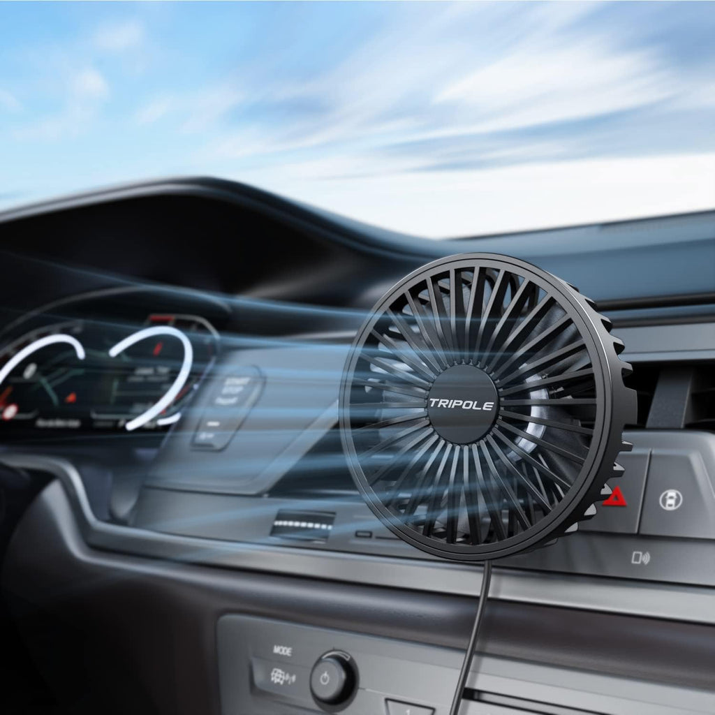 TriPole Car Fan USB Powered - Powerful 3 Speed, Portable Cooling Clip Fan for Car Vent, Quiet Brushless Motor, 360 Degree Rotatable, Air Circulation for Vehicle, Van, Truck, SUV, RV mysite