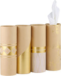 Car Tissue Holder with 3-ply Facial Tissues Bulk - 4 PK - Gold Foil Tissues Cylinder for Car Cup Holder, Travel Tissues, Refill Tissue Box Round Container Kraft mysite
