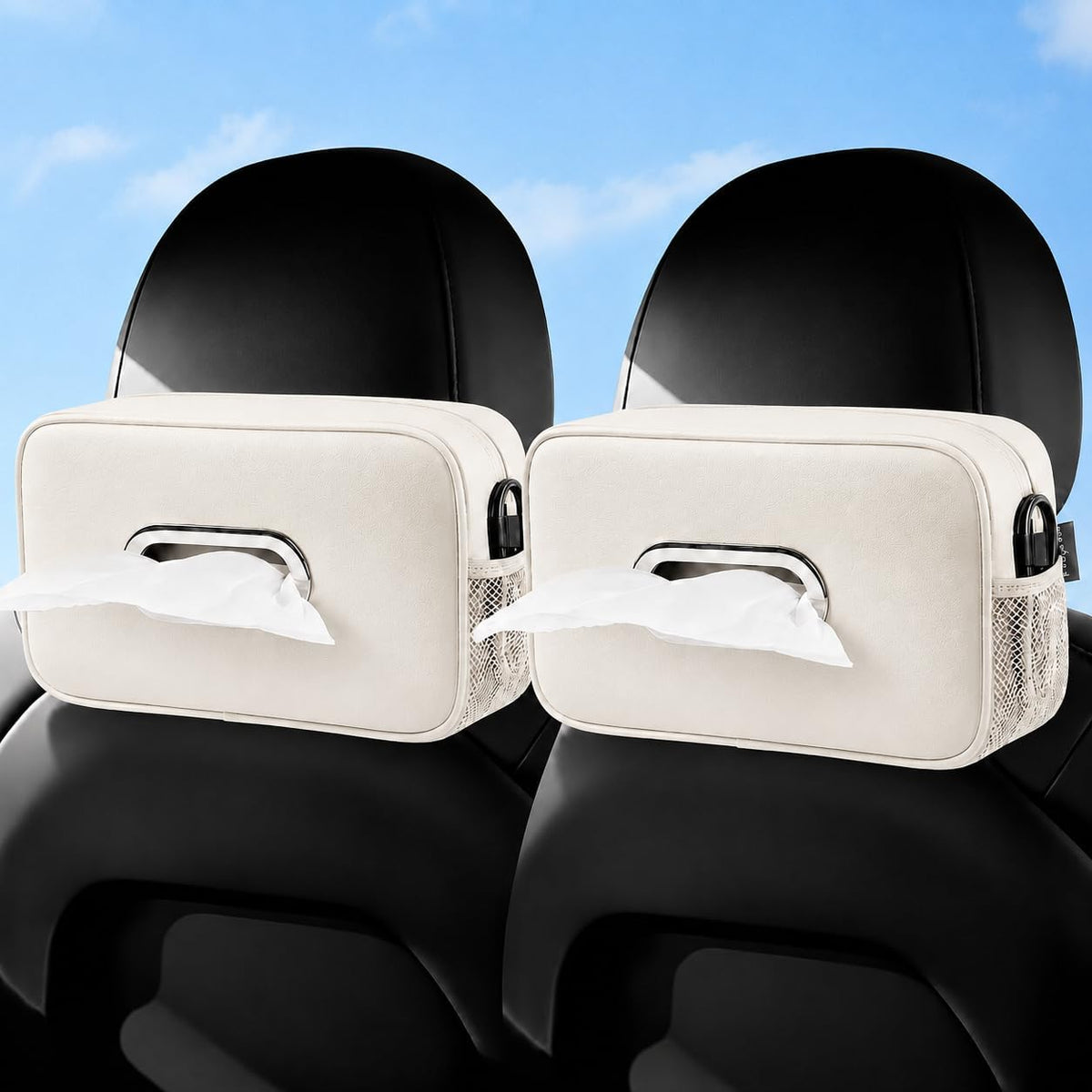 Multi-Functional Car Tissue Holder with ‌2 Storage Nets, Tissue Box Cover mysite