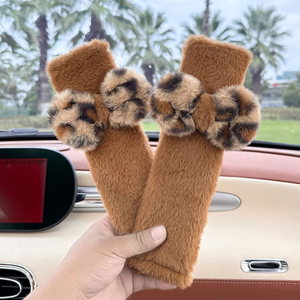 2 Pack Seat Belt Cover Pad, Cute Plush Leopard Print Seatbelt Covers Seatbelt Shoulder for More Comfortable Driving, Plush Fluffy Soft Seat Belt Cover, Car Interior Accessories mysite