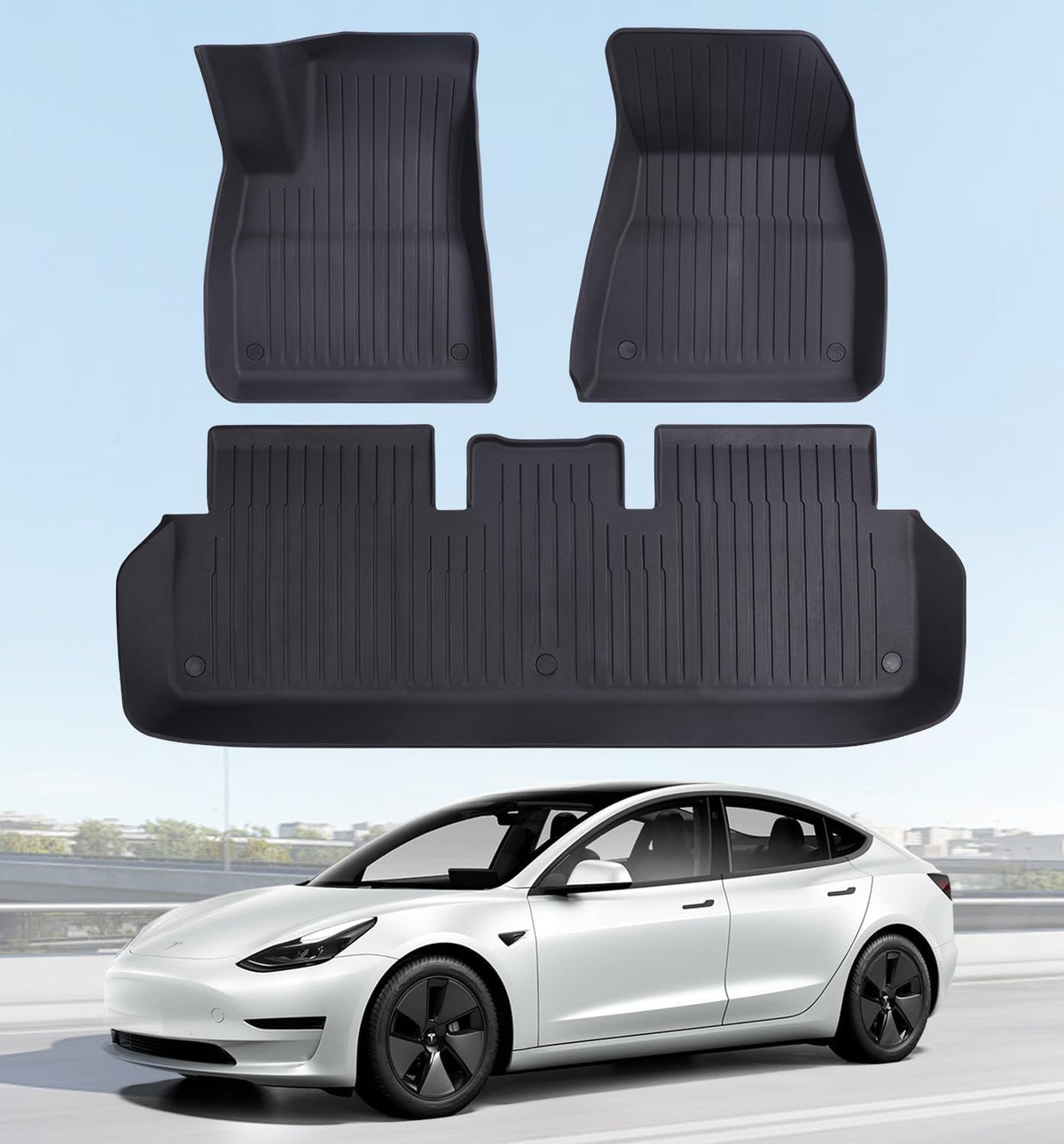 Floor Mats Fits for Tesla Model 3 2023-2018 - All Weather TPE Custom Fit Car Mats Floor Liners, Custom Fit, 3-Piece mysite