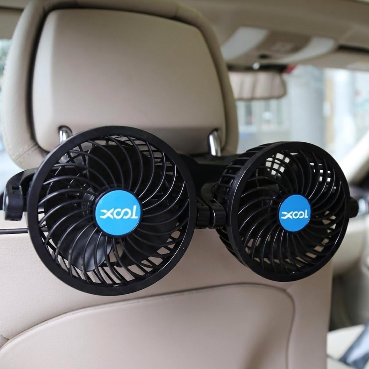 XOOL Clip Car Fan, Adjustable Dual Head 4 Inches 12V Fan for Front/Rear Seat Passenger, 360° Rotatable Electric Car Cooling Fans with Stepless Speed Regulation for SUV, RV, Vehicles mysite