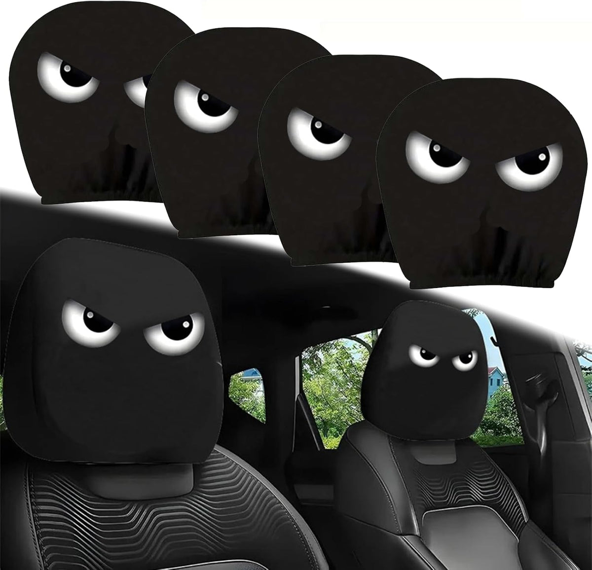 2PCS Funny Cartoon Car Headrest Covers, Cute Funny Cartoon Eyes Car Seat Head Rest Protector for Auto Front Seat Rest Decoration (A-1 Pair) mysite