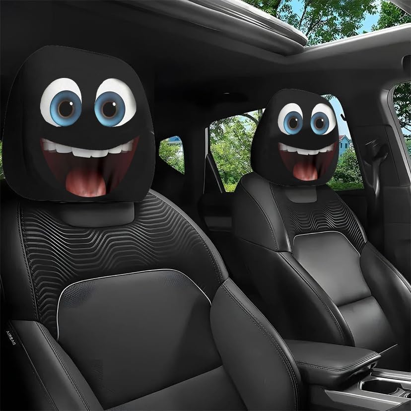 Funny Cartoon car headrest Cover, 2 Pieces Set of Cute Funny Eyes, Suitable for Halloween, Christmas car Universal Elastic Models Funny Decoration mysite