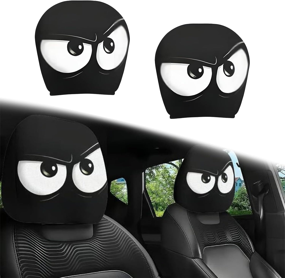 2PCS Funny Cartoon Car Headrest Covers, Cute Funny Cartoon Eyes Car Seat Head Rest Protector for Auto Front Seat Rest Decoration (A-1 Pair) mysite