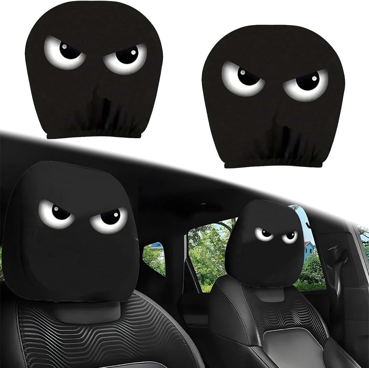 2PCS Funny Cartoon Car Headrest Covers, Cute Funny Cartoon Eyes Car Seat Head Rest Protector for Auto Front Seat Rest Decoration (A-1 Pair) mysite