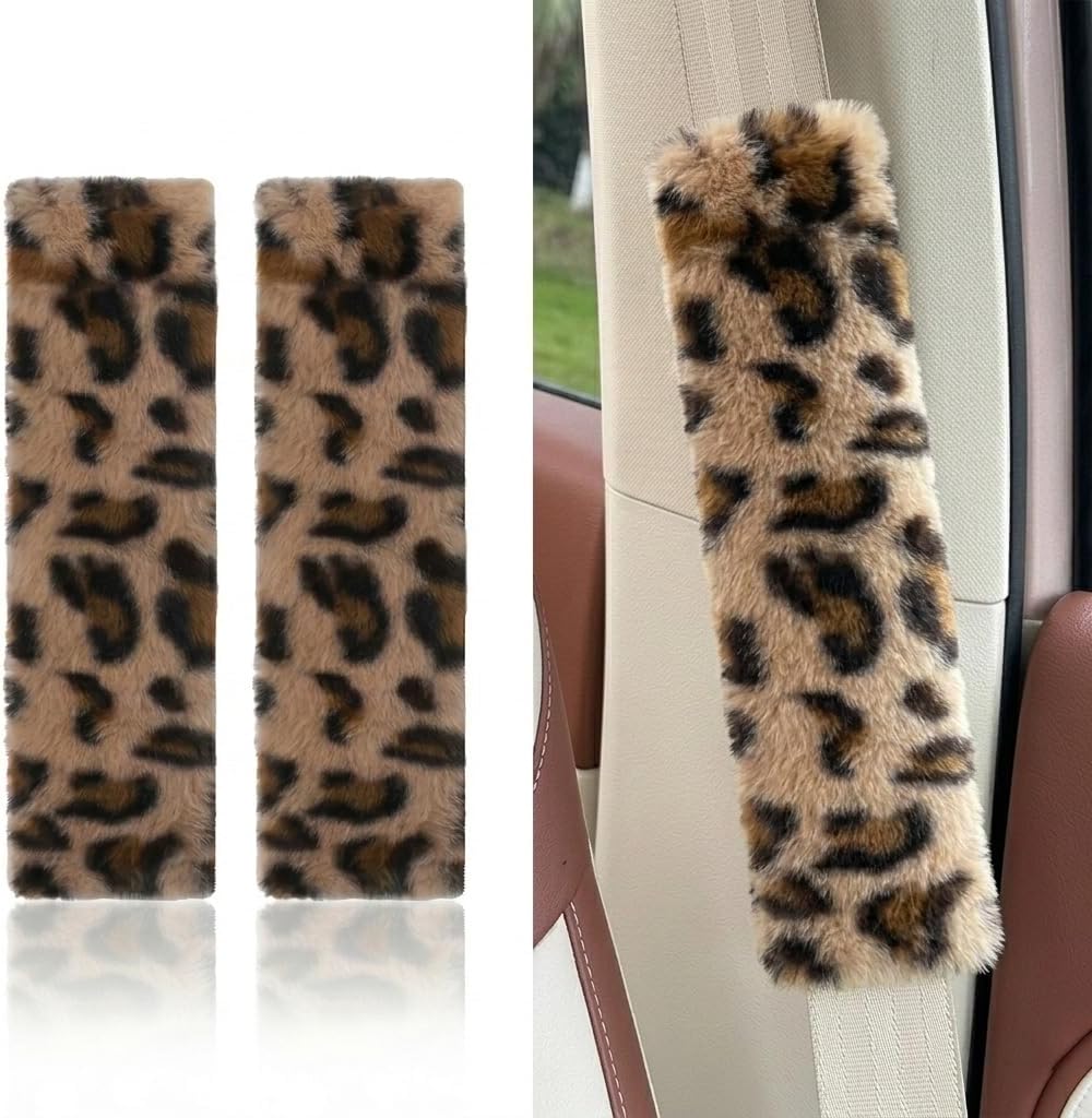 Leopard Print Seat Belt Cover Pad 2 PCS Cute Shoulder Pads mysite