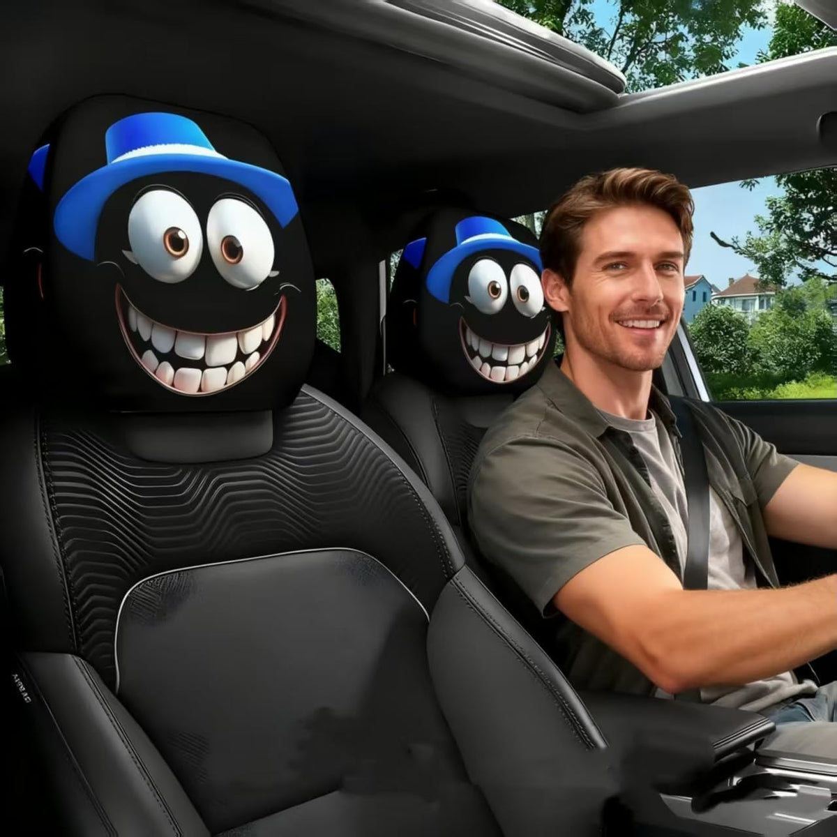 Funny Cartoon car headrest Cover, 2 Pieces Set of Cute Funny Eyes, Suitable for Halloween, Christmas car Universal Elastic Models Funny Decoration mysite
