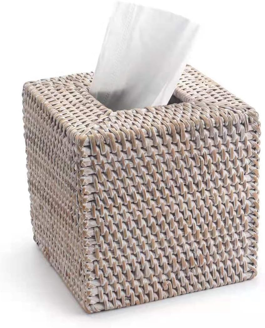 Rattan Tissue Box Cover Square, Hand Woven Wicker Tissue Holder, 5.5 x 5.5 X 5.7 inch, Natural mysite