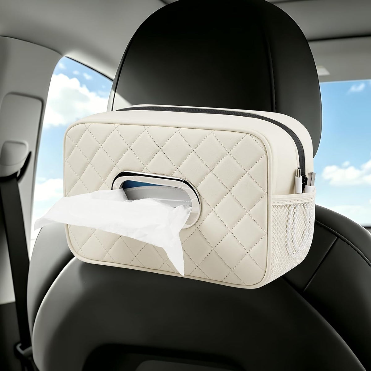 Multi-Functional Car Tissue Holder with ‌2 Storage Nets, Tissue Box Cover mysite